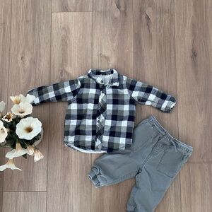 Plaid Kids Matching Set - Navy and Gray